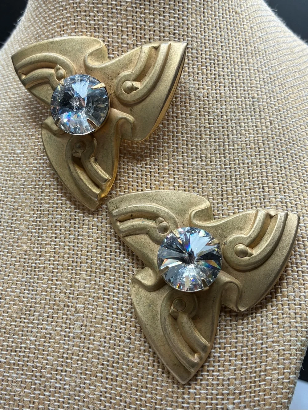 1980’s Gold-Tone Pinwheel Crystal Earrings - Women's Jewelry